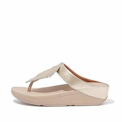 Fitflop Women's FINO Feather Metallic Toe-Post Sandals - Brown/Gold, JR1390725